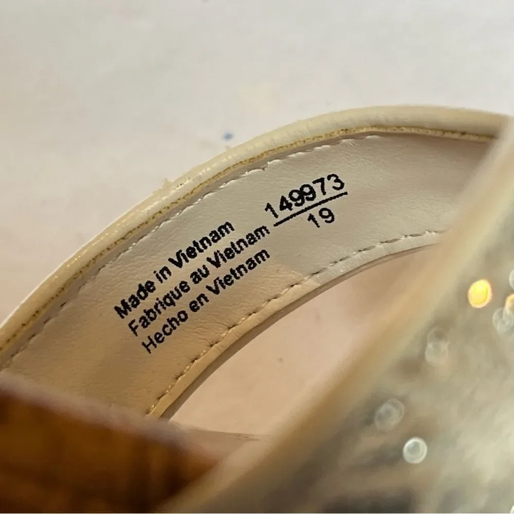 American Eagle Girl's Slingback Sandals Cork Wedge Cream/Silver Size 4 1/2